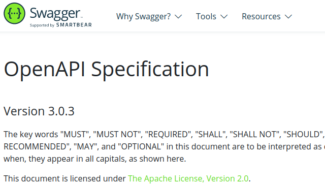 OpenAPI specification heading
